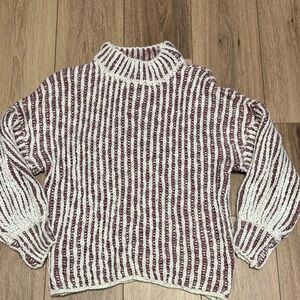 POL S (M good) NWOT cream & mauve Striped fully Knit mock neck soft Sweater